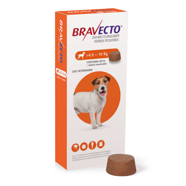 Bravecto CH 250 mg 4.5 - 10 kg Comprimido Masticable para control de Pulgas y Garrapatas